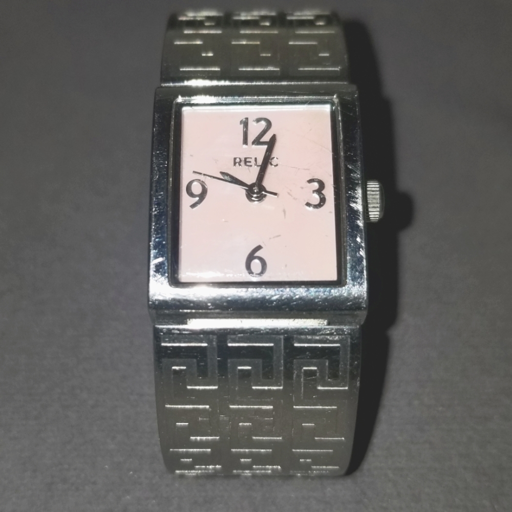 Relic Women’s Silver-toned Rectangular Pink Face Watch, Working Condition